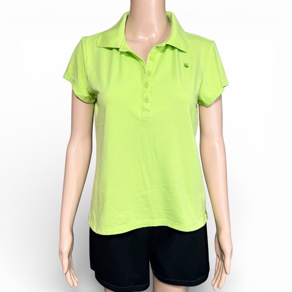 Gloria Vanderbilt Womens Polo T Shirt Top Short Sleeve Collared Neon Green PS